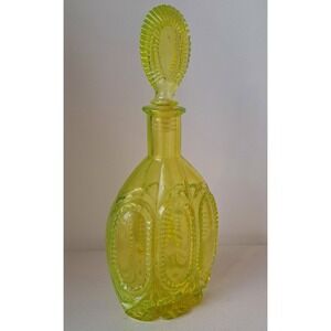Yellow Canary Uranium Empoli Glass Mardi Gras Genie Bottle Decanter
